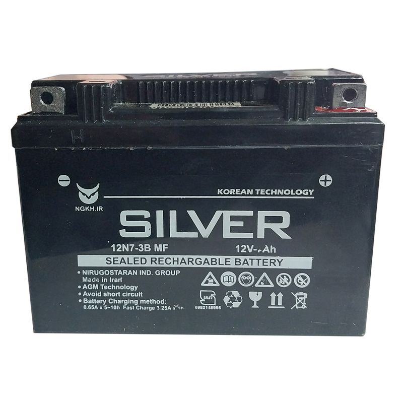 باتری موتورسیکلت سیلور مدل 12n7 3b mf 12v 7ah