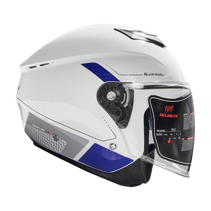 کلاه کاسکت بدون فک فلش مدل 852 glossy blue white