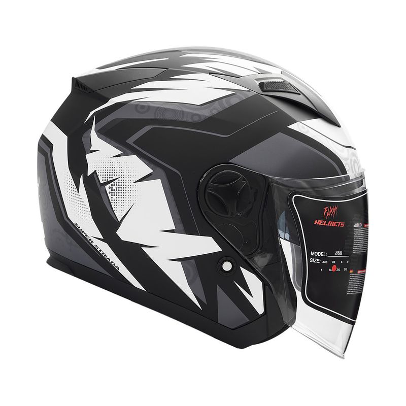 کلاه کاسکت بدون فک فلش مدل 868 matt black white